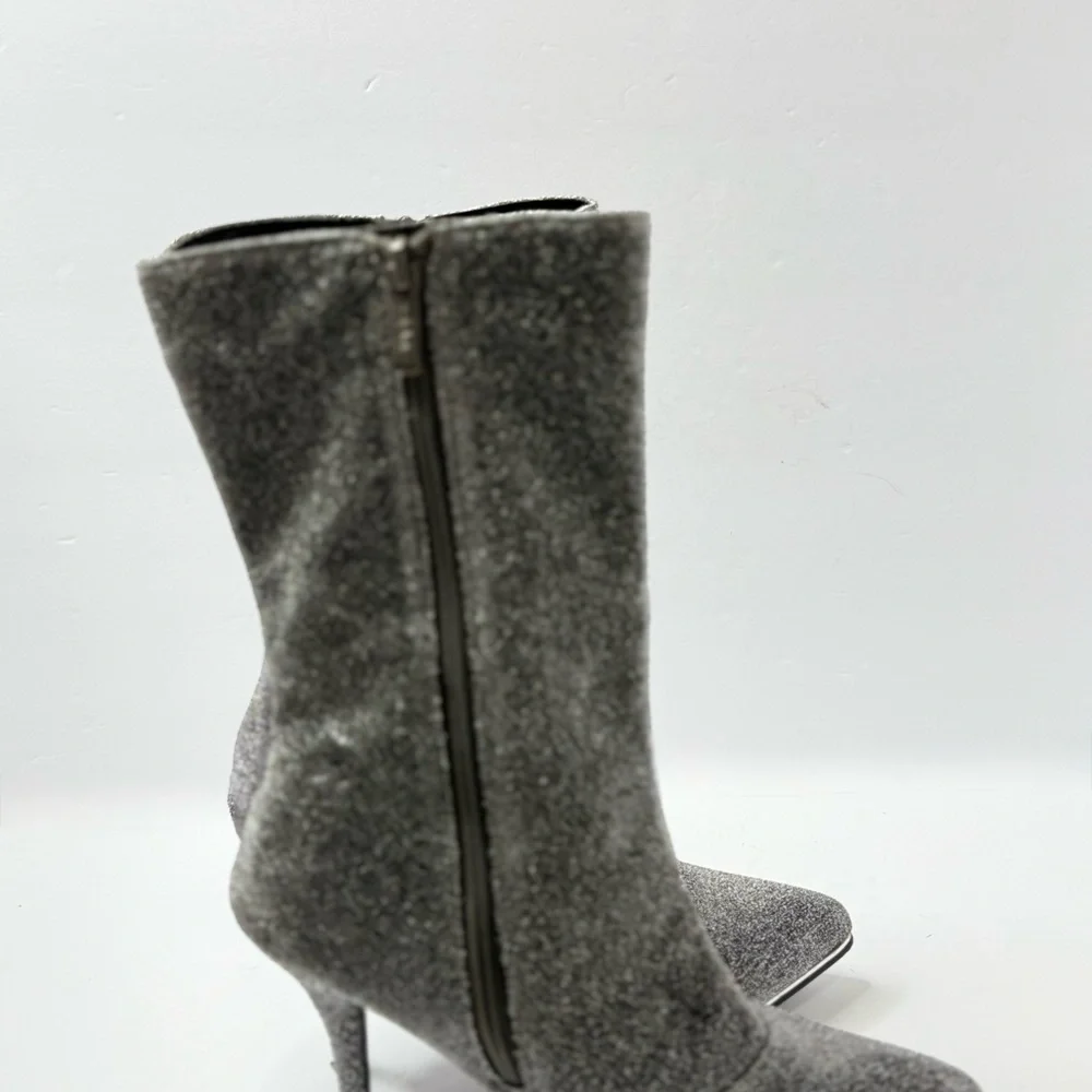 Nicole Miller Silver Metallic Pointed Toe Stiletto Boots Size 10 - Picture 2 of 7